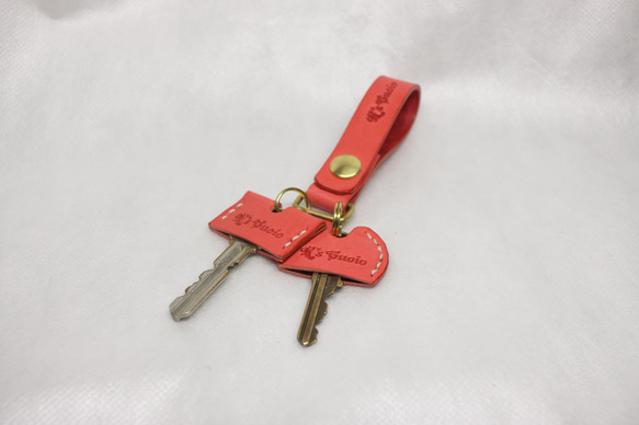 ヌメ革 キーリング（レッド色）【送料無料】 4枚目の画像