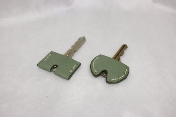 ヌメ革 キーカバー2個セット（グリーン色）【送料無料】 2枚目の画像