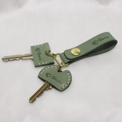ヌメ革 キーカバー2個セット（グリーン色）【送料無料】 3枚目の画像