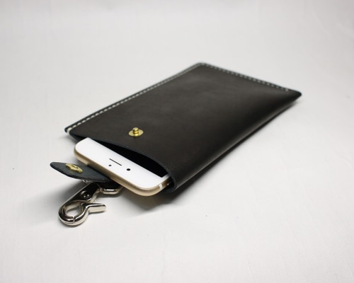 ヌメ革スマホポーチ ベルト通し 栃木レザーキーケース ハンドメイド手縫い ヌメ革スマホポーチ ベルト通し 栃木レザーキーケース