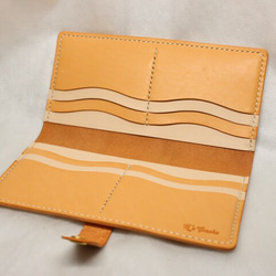 ヌメ革 手縫いのカードホルダー（オレンジ色）【送料無料】 3枚目の画像