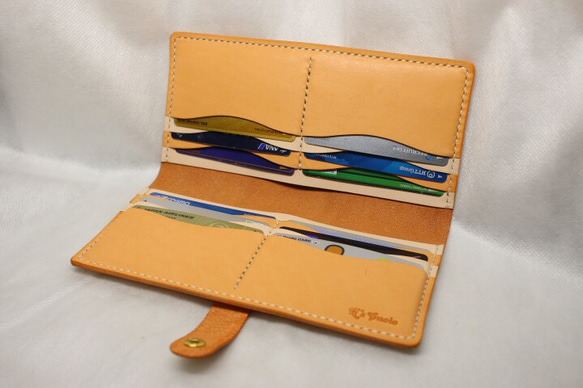 ヌメ革 手縫いのカードホルダー（オレンジ色）【送料無料】 4枚目の画像