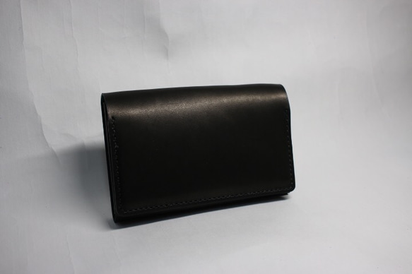 ヌメ革 手縫いの通帳ケース（ブラック色）【送料無料】 2枚目の画像
