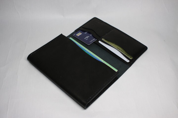 ヌメ革 手縫いの通帳ケース（ブラック色）【送料無料】 4枚目の画像