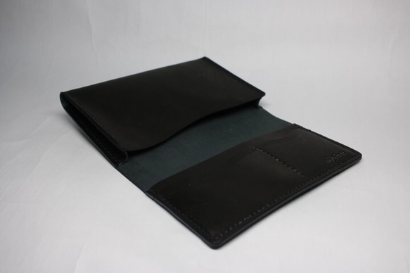 ヌメ革 手縫いの通帳ケース（ブラック色）【送料無料】 5枚目の画像