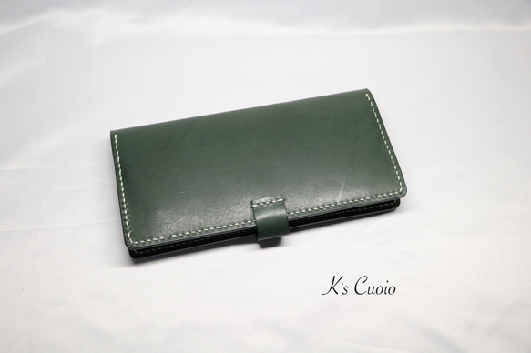 ヌメ革 手縫いのカードホルダー（グリーン色）【送料無料】 3枚目の画像