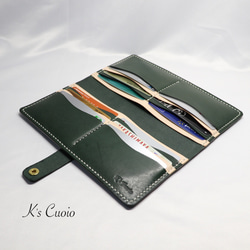 ヌメ革 手縫いのカードホルダー（グリーン色）【送料無料】 4枚目の画像