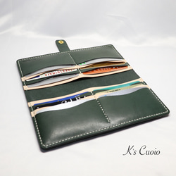 ヌメ革 手縫いのカードホルダー（グリーン色）【送料無料】 6枚目の画像
