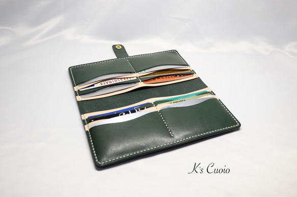 ヌメ革 手縫いのカードホルダー（グリーン色）【送料無料】 6枚目の画像