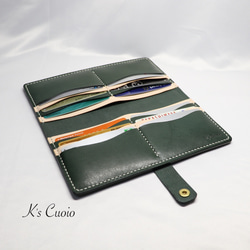 ヌメ革 手縫いのカードホルダー（グリーン色）【送料無料】 7枚目の画像