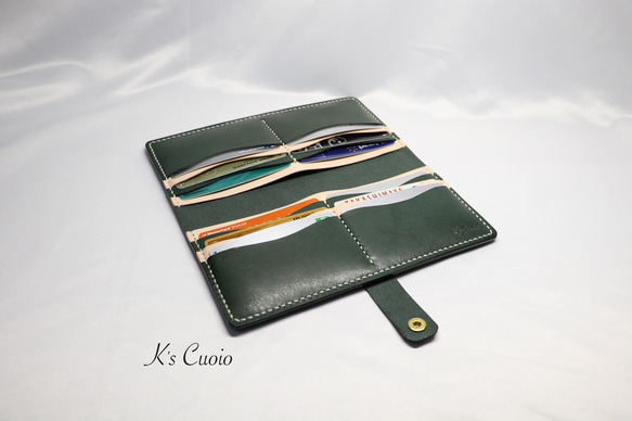 ヌメ革 手縫いのカードホルダー（グリーン色）【送料無料】 7枚目の画像