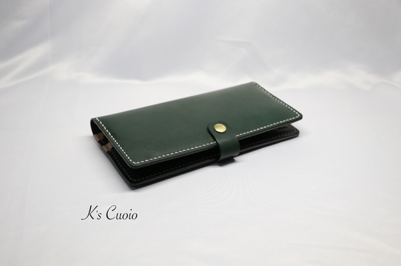 ヌメ革 手縫いのカードホルダー（グリーン色）【送料無料】 8枚目の画像