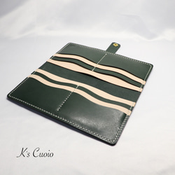 ヌメ革 手縫いのカードホルダー（グリーン色）【送料無料】 9枚目の画像