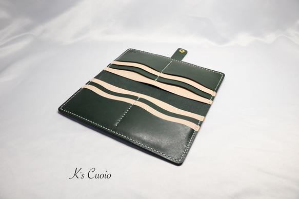ヌメ革 手縫いのカードホルダー（グリーン色）【送料無料】 9枚目の画像