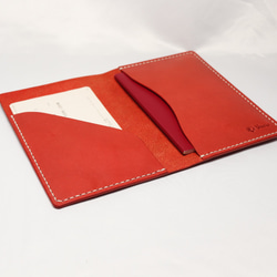 ヌメ革 手縫いのパスポートケース（レッド色）【送料無料】 6枚目の画像