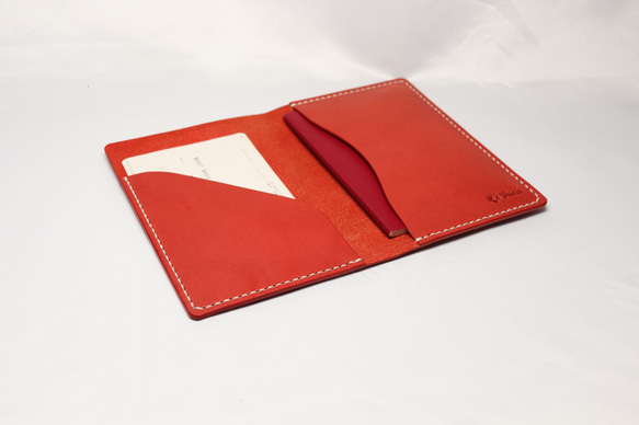 ヌメ革 手縫いのパスポートケース（レッド色）【送料無料】 6枚目の画像