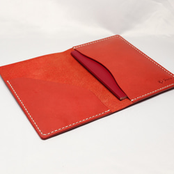 ヌメ革 手縫いのパスポートケース（レッド色）【送料無料】 7枚目の画像