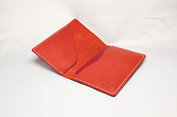 ヌメ革 手縫いのパスポートケース（レッド色）【送料無料】 8枚目の画像