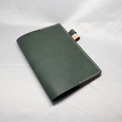 ヌメ革 手縫いのシンプル手帳カバー（グリーン色）【送料無料】 6枚目の画像