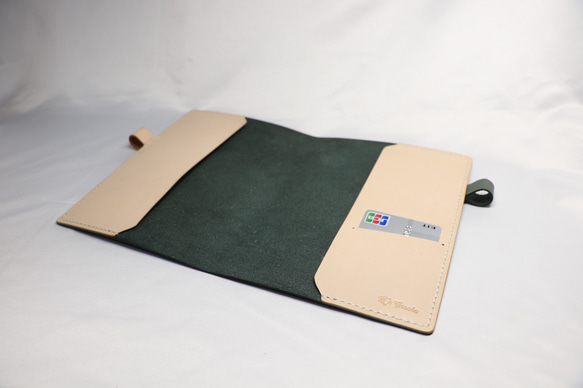 ヌメ革 手縫いのシンプル手帳カバー（グリーン色）【送料無料】 9枚目の画像