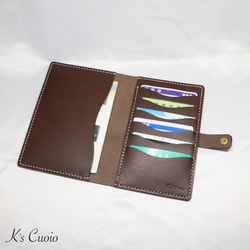 ヌメ革 手縫いのお薬手帳ケース（ダークブラウン）【送料無料】 2枚目の画像