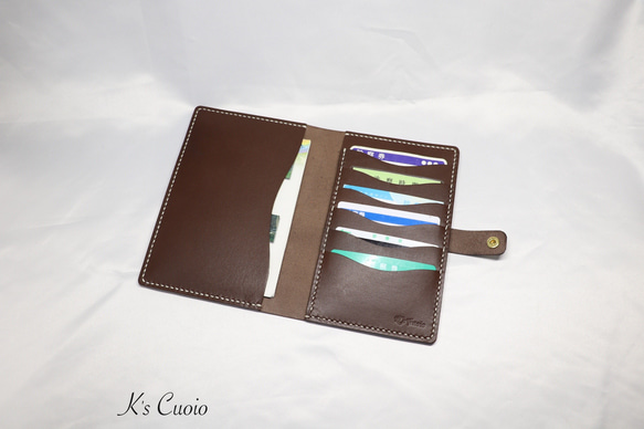 ヌメ革 手縫いのお薬手帳ケース（ダークブラウン）【送料無料】 2枚目の画像