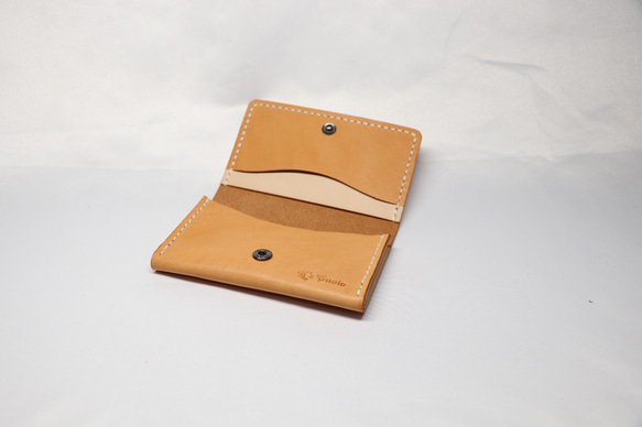 ヌメ革 ツートン名刺入れ（オレンジ＆ナチュラル）【送料無料】 1枚目の画像