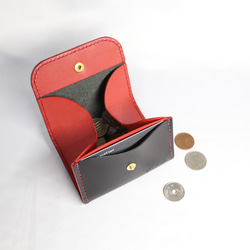 ヌメ革 ボックス型小銭入れTypeB（ブラック&レッド色）【送料無料】 2枚目の画像