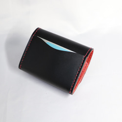 ヌメ革 ボックス型小銭入れTypeB（ブラック&レッド色）【送料無料】 3枚目の画像