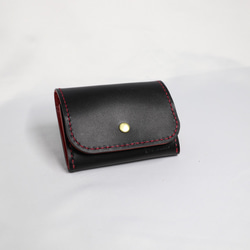 ヌメ革 ボックス型小銭入れTypeB（ブラック&レッド色）【送料無料】 4枚目の画像