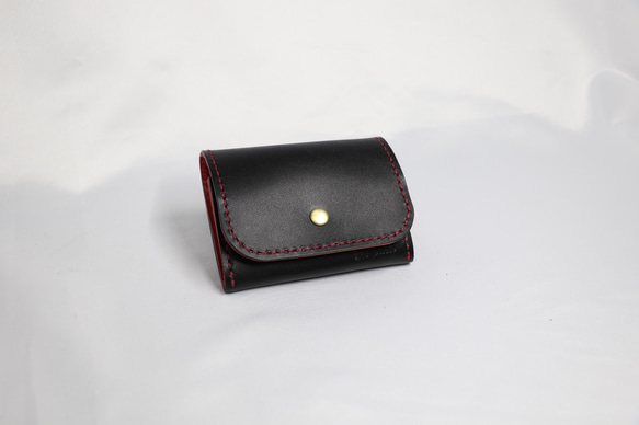 ヌメ革 ボックス型小銭入れTypeB（ブラック&レッド色）【送料無料】 4枚目の画像