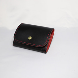ヌメ革 ボックス型小銭入れTypeB（ブラック&レッド色）【送料無料】 5枚目の画像