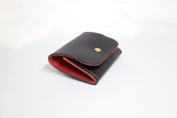 ヌメ革 ボックス型小銭入れTypeB（ブラック&レッド色）【送料無料】 6枚目の画像