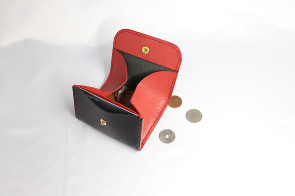 ヌメ革 ボックス型小銭入れTypeB（ブラック&レッド色）【送料無料】 7枚目の画像