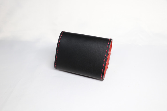 ヌメ革 ボックス型小銭入れTypeA（ブラック&レッド色）【送料無料】 10枚目の画像