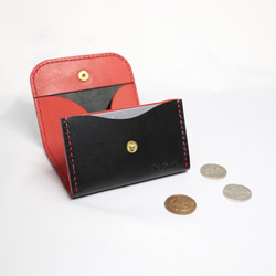 ヌメ革 ボックス型小銭入れTypeA（ブラック&レッド色）【送料無料】 2枚目の画像