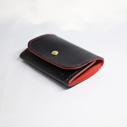 ヌメ革 ボックス型小銭入れTypeA（ブラック&レッド色）【送料無料】 3枚目の画像