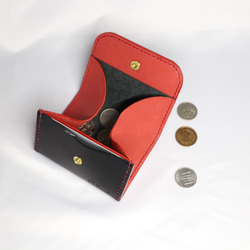 ヌメ革 ボックス型小銭入れTypeA（ブラック&レッド色）【送料無料】 4枚目の画像