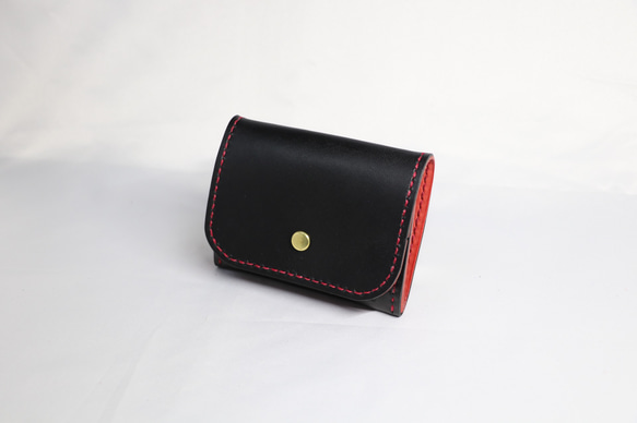 ヌメ革 ボックス型小銭入れTypeA（ブラック&レッド色）【送料無料】 5枚目の画像