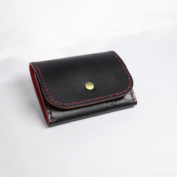 ヌメ革 ボックス型小銭入れTypeA（ブラック&レッド色）【送料無料】 6枚目の画像