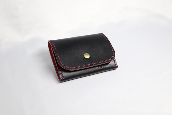 ヌメ革 ボックス型小銭入れTypeA（ブラック&レッド色）【送料無料】 6枚目の画像