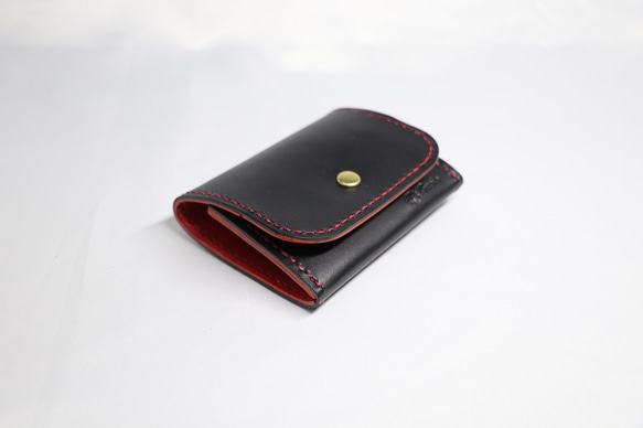 ヌメ革 ボックス型小銭入れTypeA（ブラック&レッド色）【送料無料】 7枚目の画像