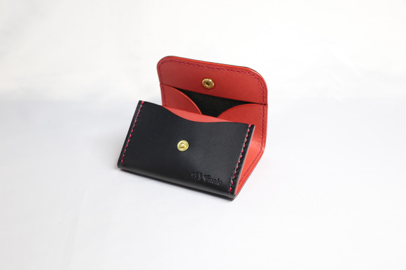 ヌメ革 ボックス型小銭入れTypeA（ブラック&レッド色）【送料無料】 8枚目の画像