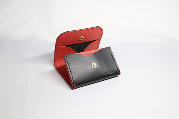 ヌメ革 ボックス型小銭入れTypeA（ブラック&レッド色）【送料無料】 9枚目の画像