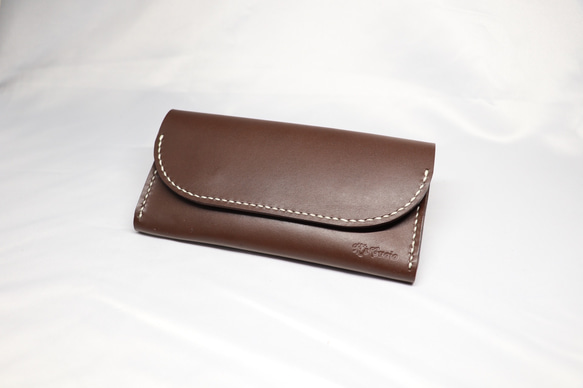 ヌメ革　ベルト通し型スマホケース横型（ダークブラウン色）【送料無料】 1枚目の画像