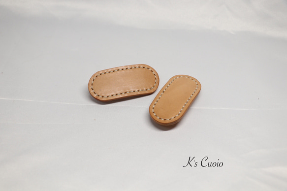 栃木レザー　楕円のバレッタ小【送料無料】 2枚目の画像