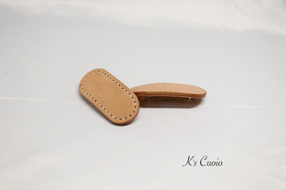 栃木レザー　楕円のバレッタ小【送料無料】 5枚目の画像