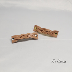 栃木レザー　三本編みバレッタ【送料無料】 3枚目の画像