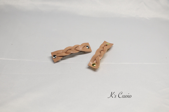 栃木レザー　三本編みバレッタ【送料無料】 4枚目の画像