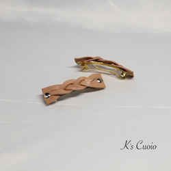 栃木レザー　三本編みバレッタ【送料無料】 5枚目の画像